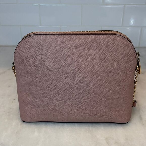 Michael Kors Crossbody Bag Purse Handbag Saffiano Leather Domed Chain-link Pink - Picture 4 of 16